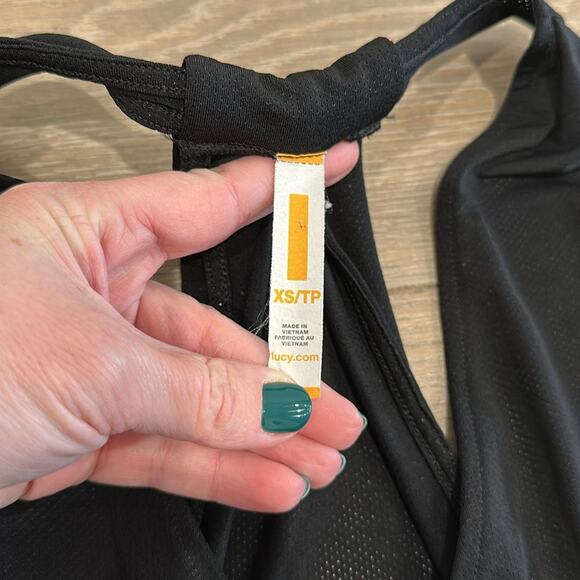 LUCY Black Flow Yoga Mesh Polyester V Neck High Low Tank Top Gym Active Size XS - Picture 8 of 9